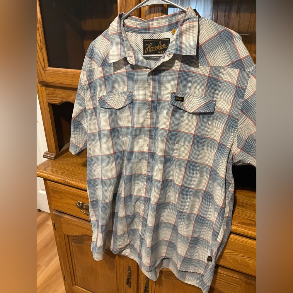 Howler Brothers H bar Red and Blue Checkered snap button Casual Shirt men’s  xl